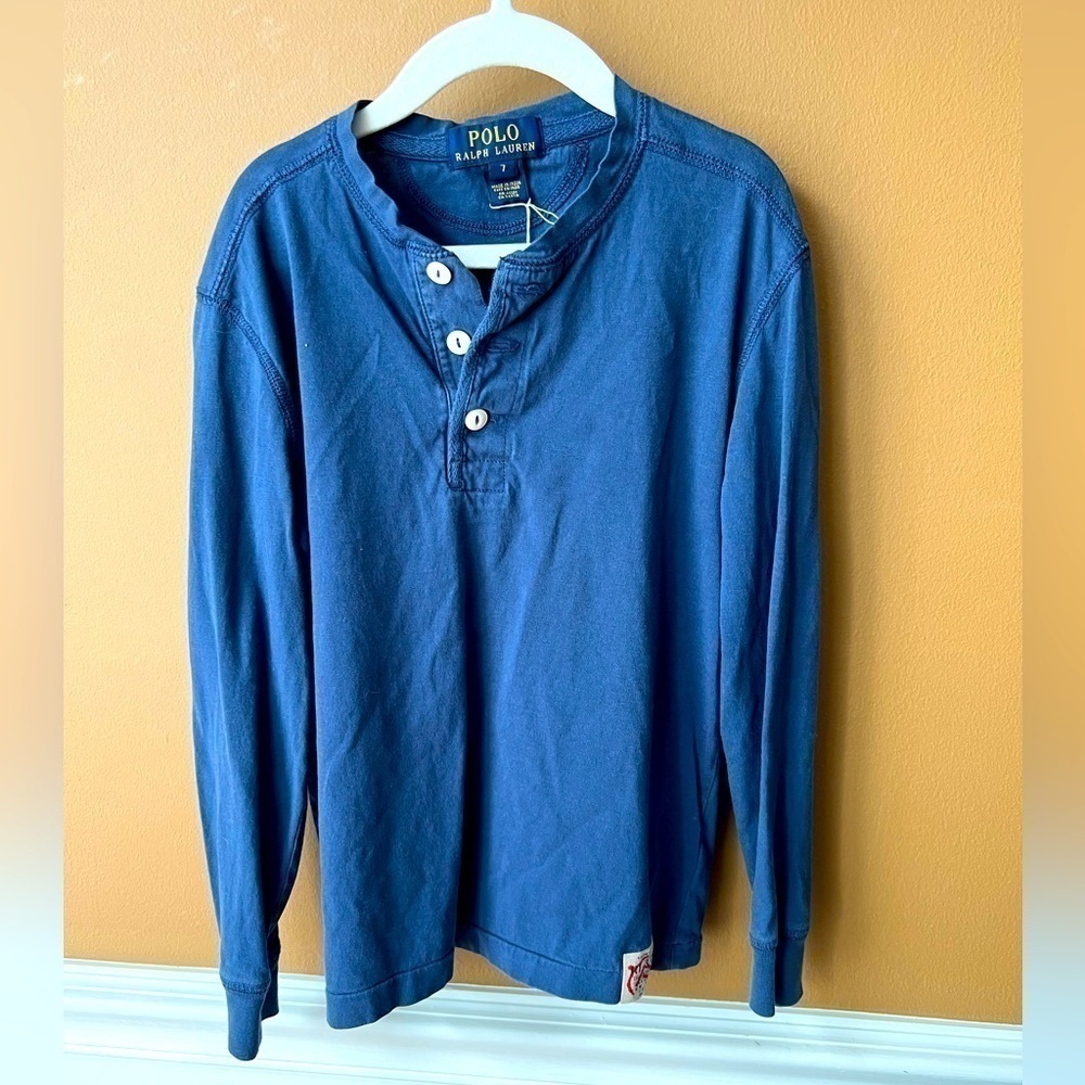 Polo Ralph Lauren Boys Blue Cotton Long Sleeve Henley Size 7
